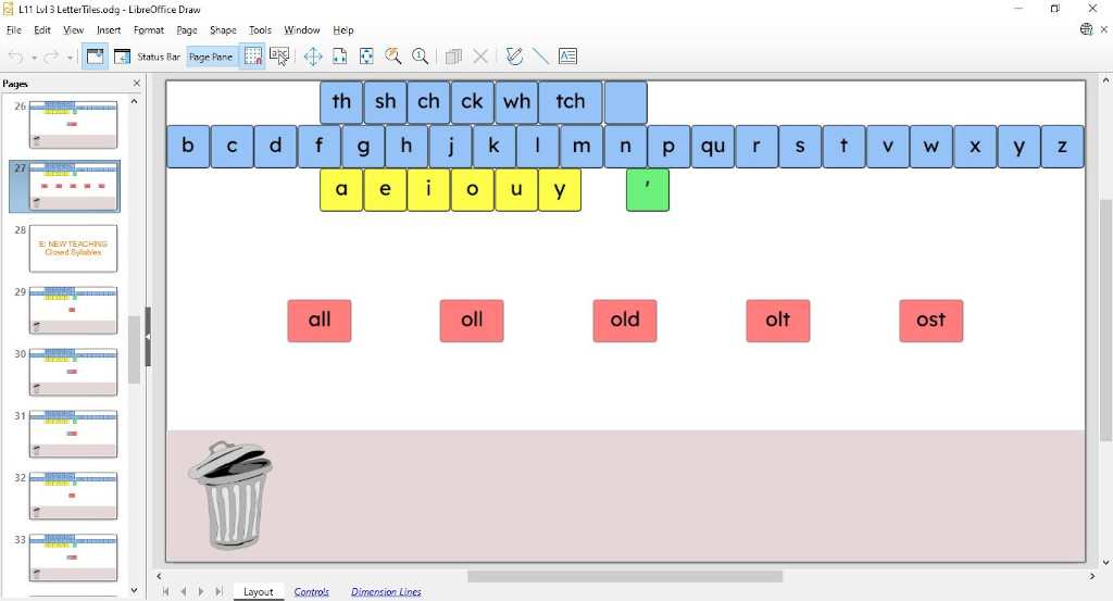 Example of moveable letter tiles used in online tutoring.